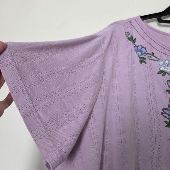 Vintage 90s Cottagecore Boho Top Womens 2X Purple Whimsi Floral Pastel Embroider - Picture 3 of 9